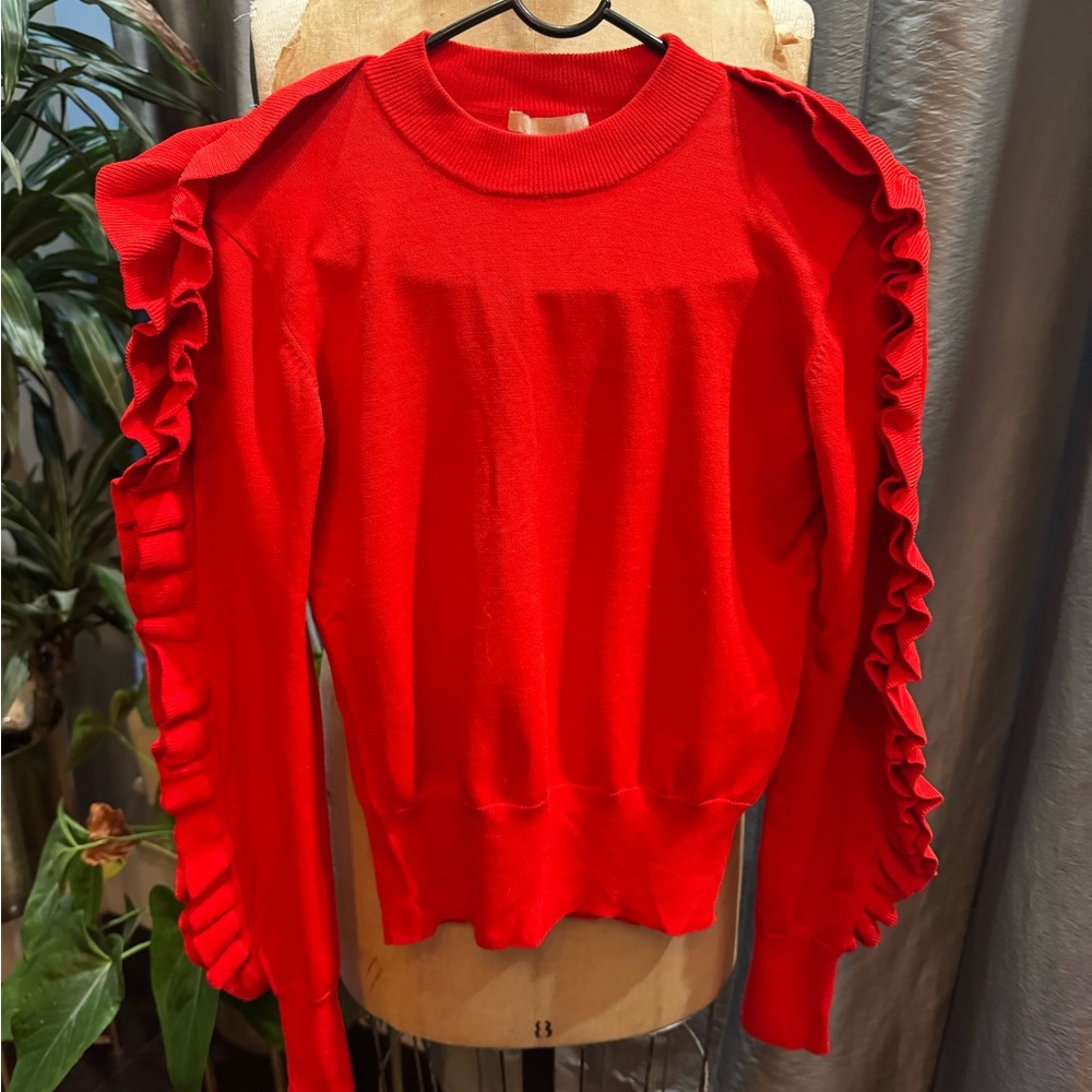 Valentine’s Day, red feminine ruffle sweater size 2